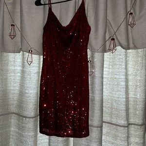 Maroon sequin dress.